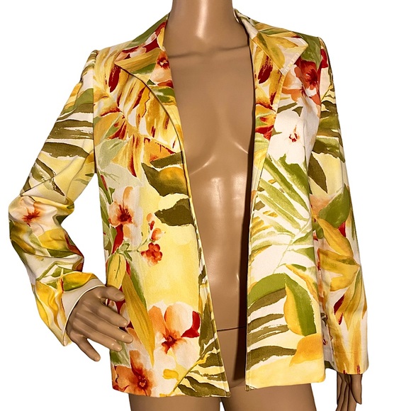 VINTAGE LINDA ALLARD FOR ELLEN TRACY PALM TROPICAL HAWAIIAN FLORAL BLAZER  SZ 8P - Picture 1 of 16
